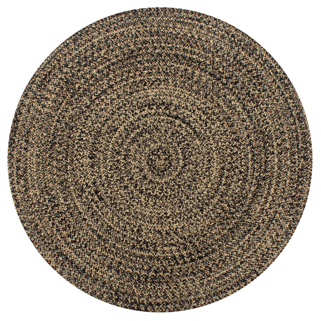 Teppich rund 120 cm handgefertigt Jute Schwarz Natur Vorleger