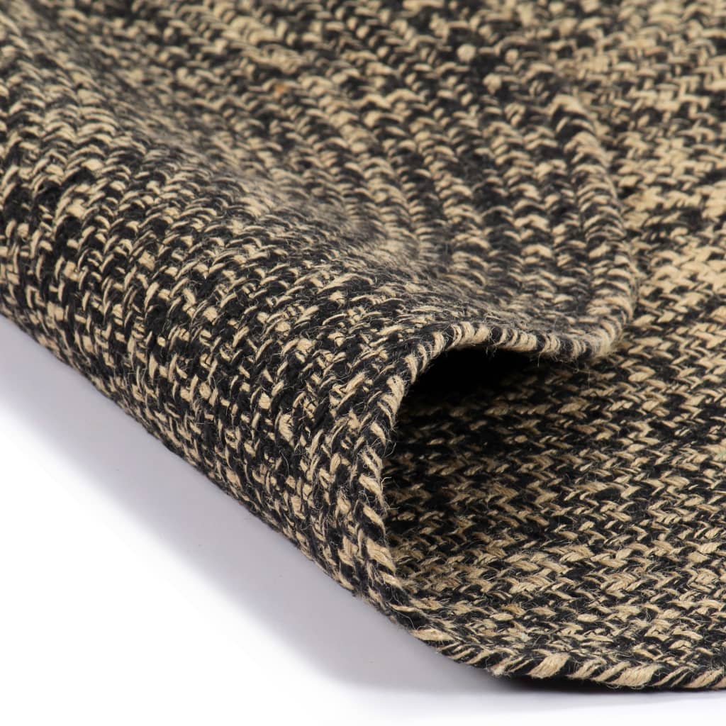 Teppich rund 120 cm handgefertigt Jute Schwarz Natur Vorleger