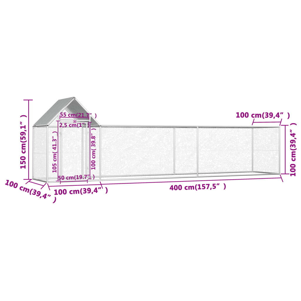 Hühnerkäfig Hühnerstall Stahl 5 x 1 x 1,5 m Auslauf Freigehege Tierkäfig Geflügelstall