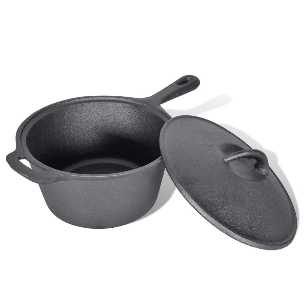 Kochtopf-Set 9-teilig Set in Holzkiste Töpfe Pfanne Dutch Oven Gusseisen schwarz