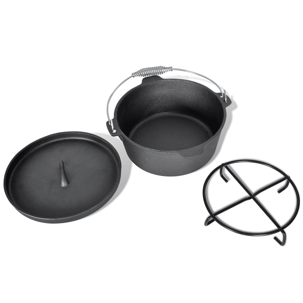 Kochtopf-Set 9-teilig Set in Holzkiste Töpfe Pfanne Dutch Oven Gusseisen schwarz