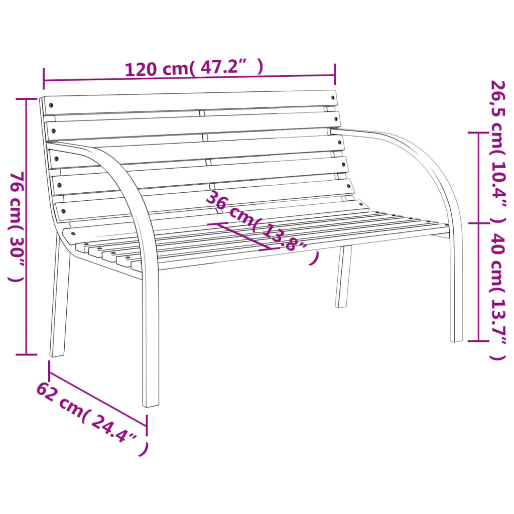 Gartenbank 120 cm Holz und Eisen braun modern geschwungen