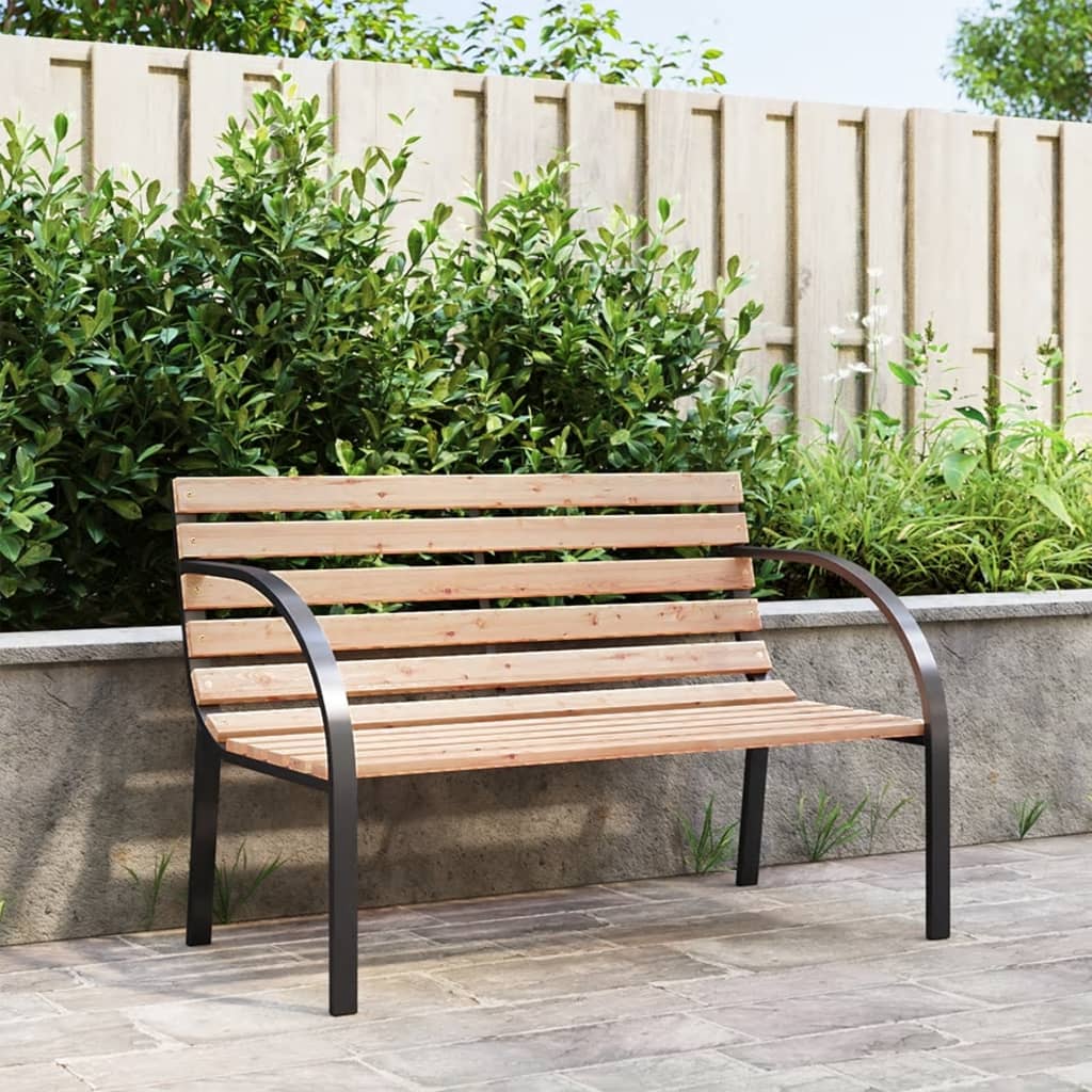 Gartenbank 120 cm Holz und Eisen braun modern geschwungen