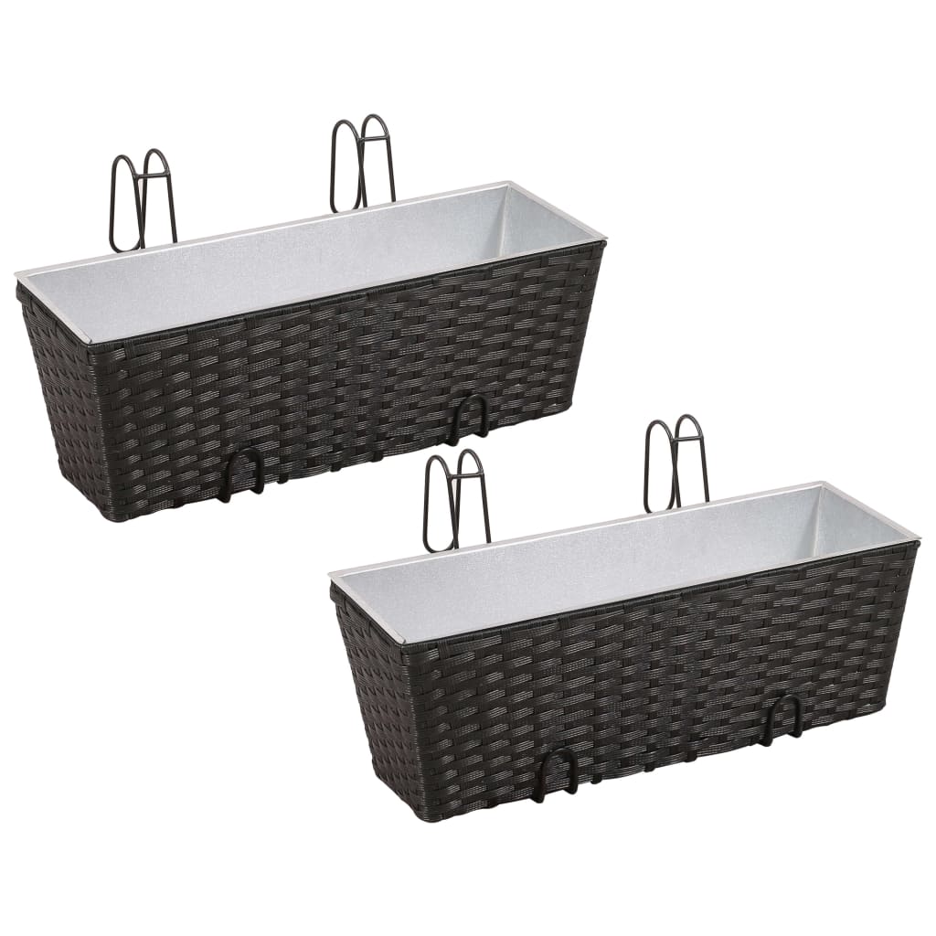 Balkon-Pflanzkästen 2 Stk. Blumenkübel 50 x 17 cm Pflanzenkübel Polyrattan Schwarz