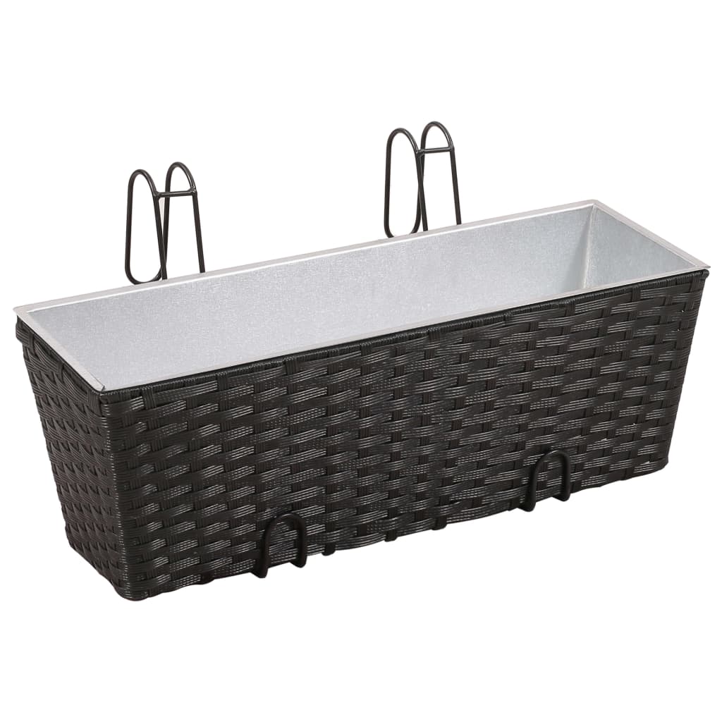 Balkon-Pflanzkästen 2 Stk. Blumenkübel 50 x 17 cm Pflanzenkübel Polyrattan Schwarz
