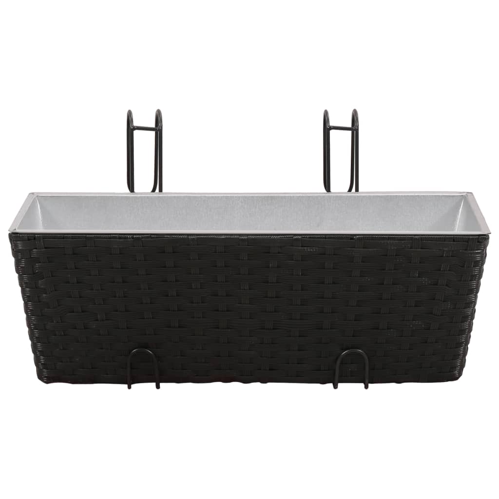 Balkon-Pflanzkästen 2 Stk. Blumenkübel 50 x 17 cm Pflanzenkübel Polyrattan Schwarz