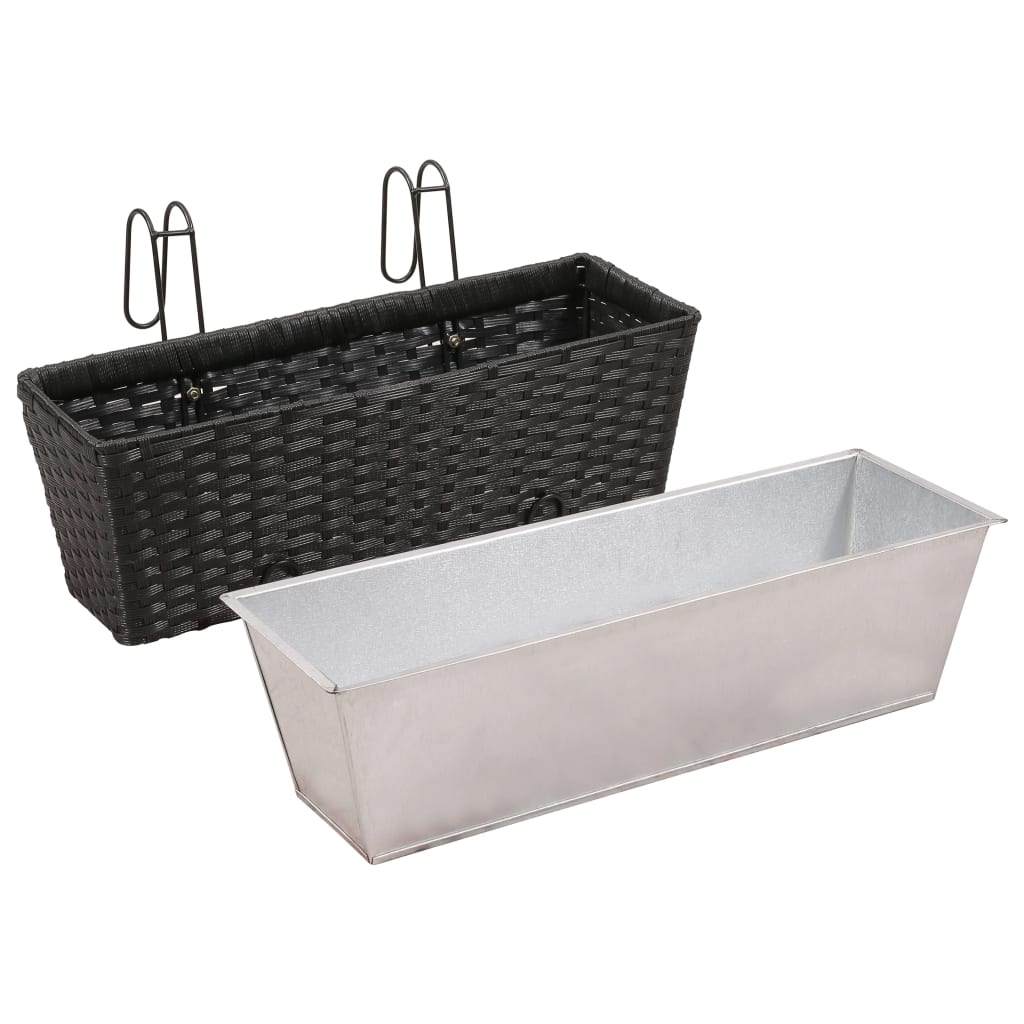 Balkon-Pflanzkästen 2 Stk. Blumenkübel 50 x 17 cm Pflanzenkübel Polyrattan Schwarz
