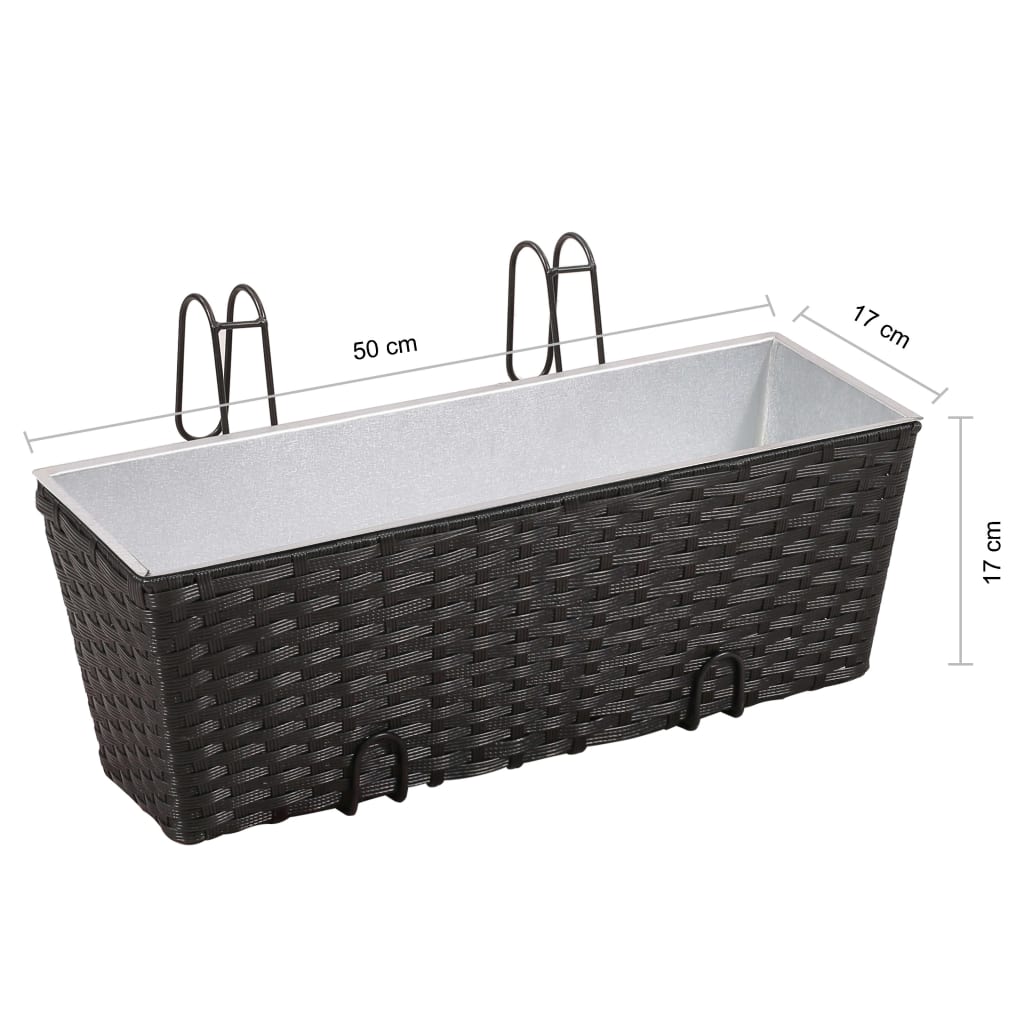 Balkon-Pflanzkästen 2 Stk. Blumenkübel 50 x 17 cm Pflanzenkübel Polyrattan Schwarz