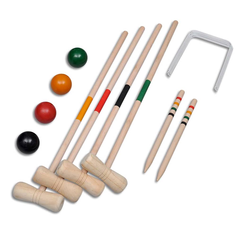 Krocket-Set Holz für 4 Personen Croquet Spiel für Garten und Urlaub