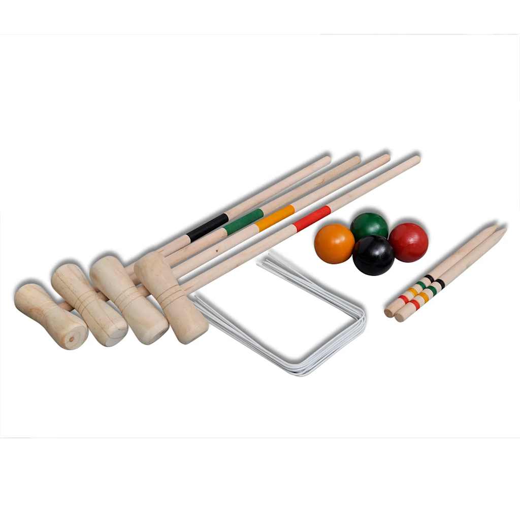Krocket-Set Holz für 4 Personen Croquet Spiel für Garten und Urlaub