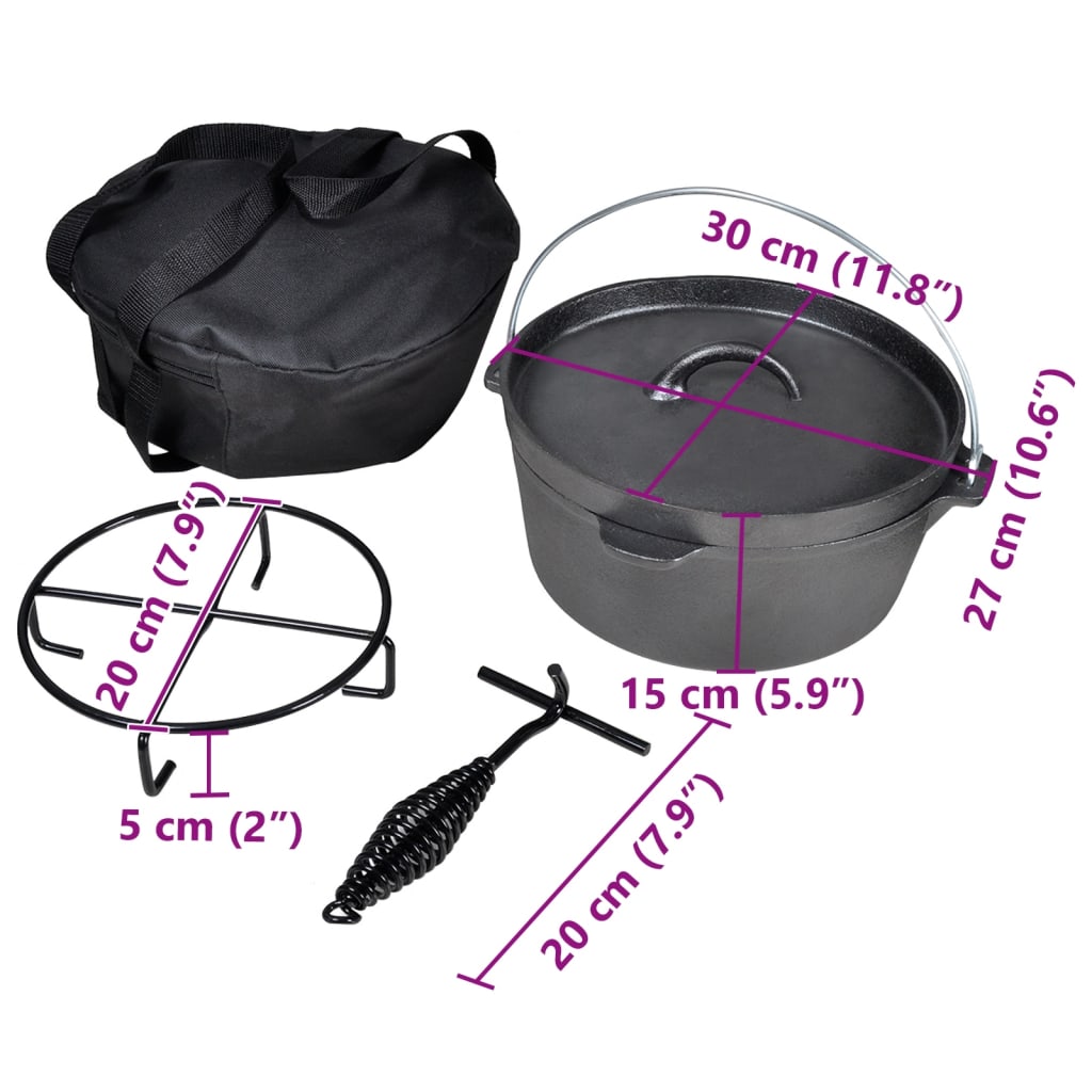 Dutch Oven Bräter Gusseisen ca. 4,2 Liter Holländischer Ofen Schwarz 30 x 27 x 15 cm