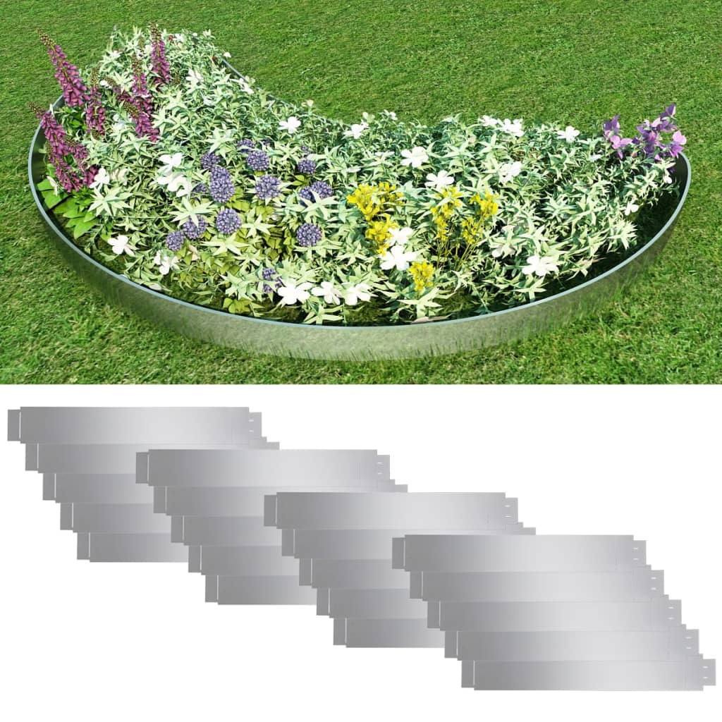 Rasenkante 20 Stk. Flexible Beeteinfassung 100x15 cm Verzinkter Stahl silber