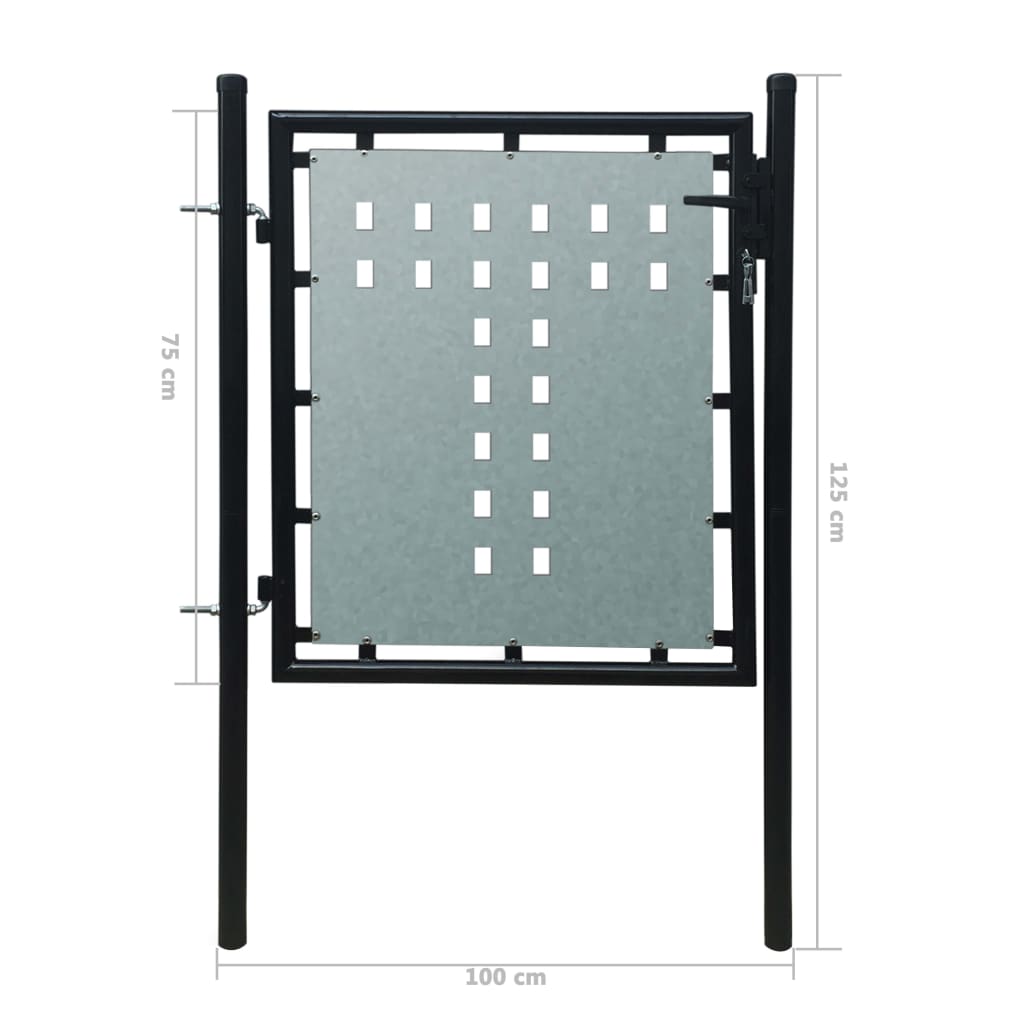 Zauntor Gartentor Einzeltor schwarz 100 x 125 cm Stahl Terrassentür Gartentür
