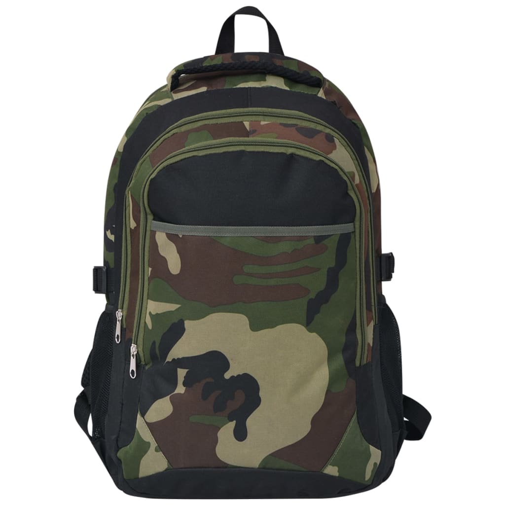 Rucksack Armee-Stil 40 L Schwarz und Tarnfarbe Wandern Camping Schule camouflage