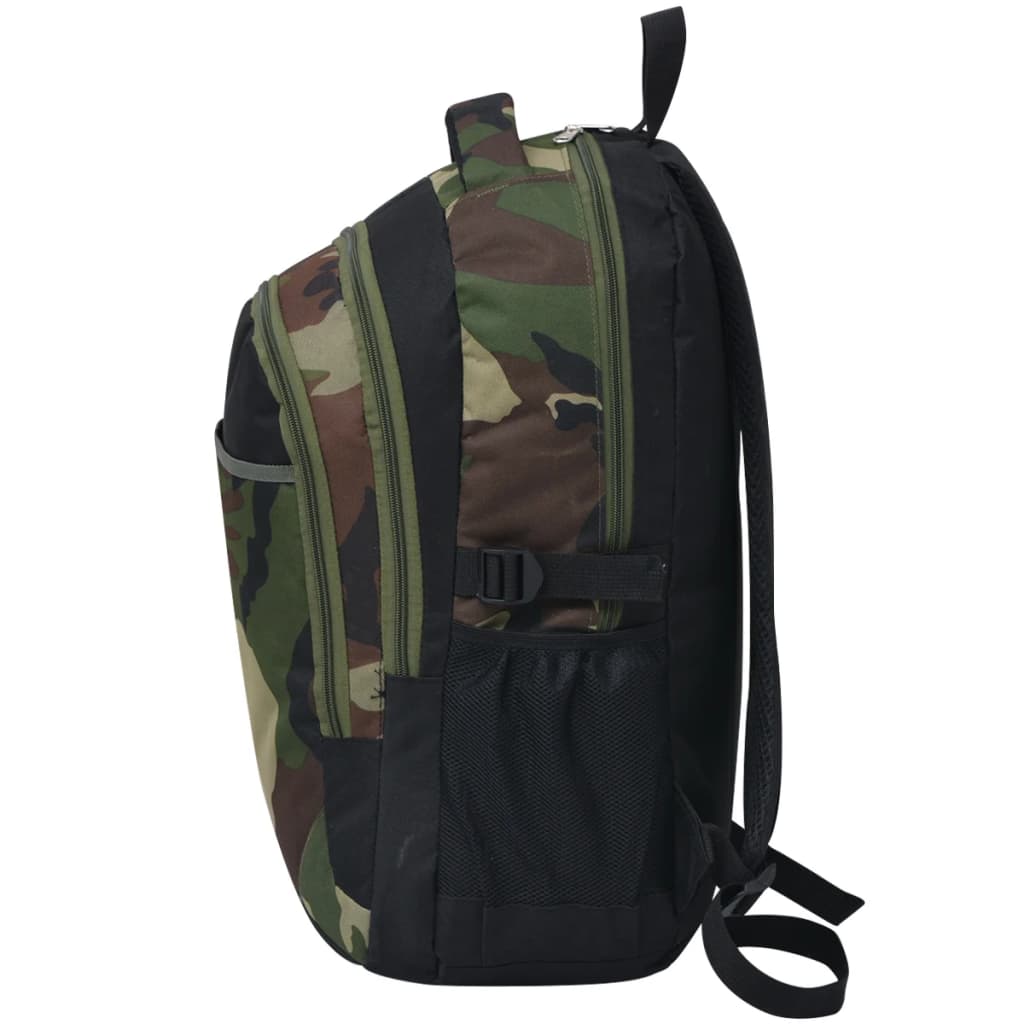 Rucksack Armee-Stil 40 L Schwarz und Tarnfarbe Wandern Camping Schule camouflage