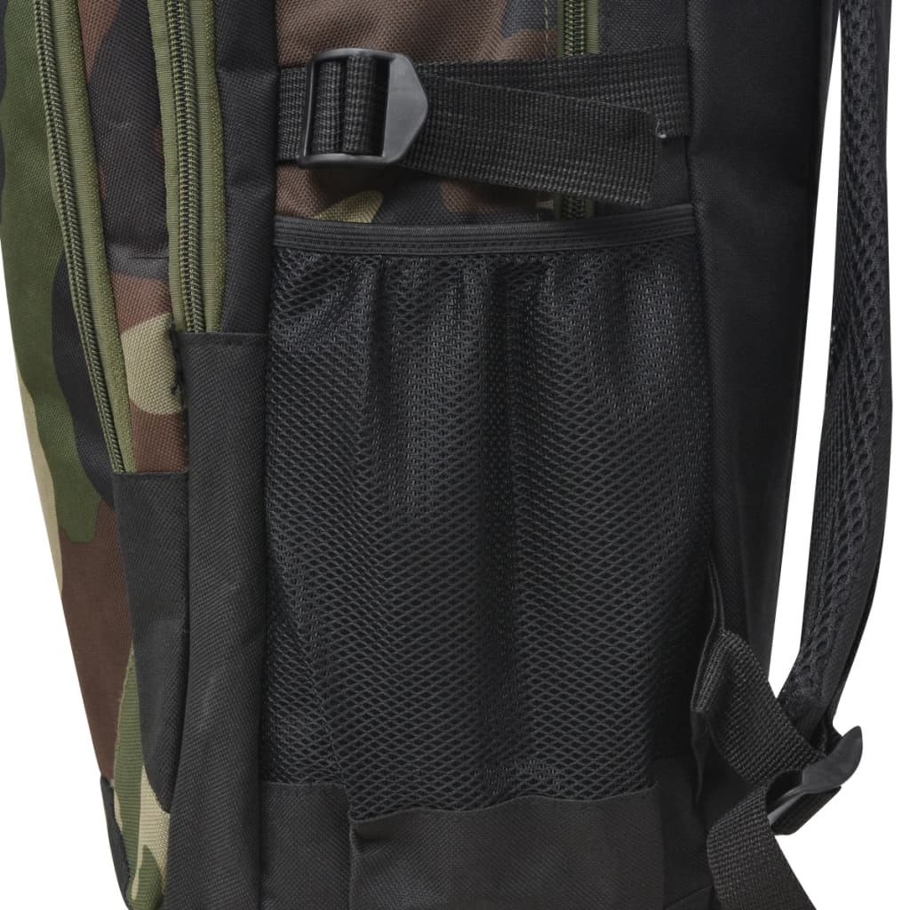 Rucksack Armee-Stil 40 L Schwarz und Tarnfarbe Wandern Camping Schule camouflage