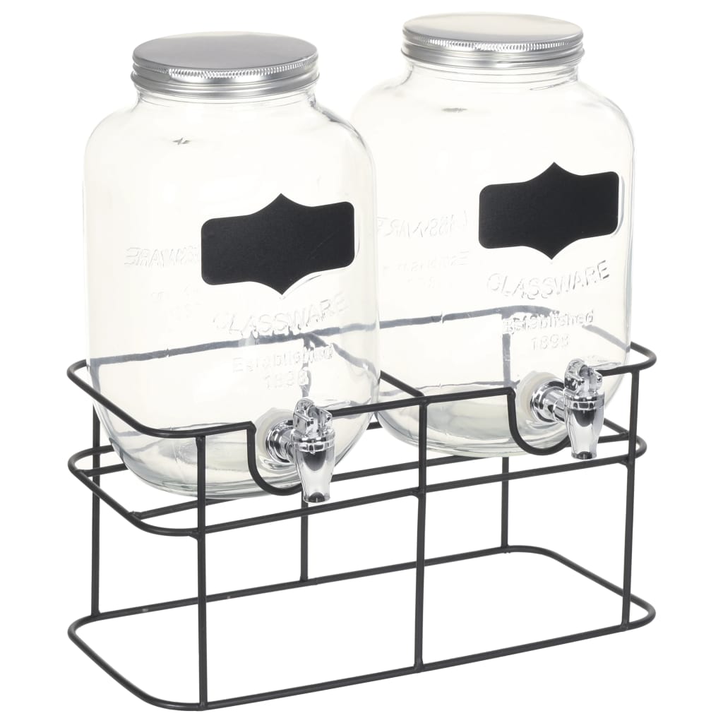 Getränkespender 2 er Set mit Ständer 2 x 4 L Glas Zapfhahn Wasserspender