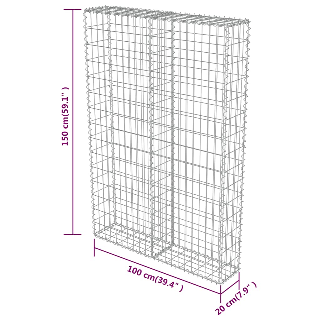 Gabionenwand Verzinkter Stahl 100×20×150 cm Gabionenzaun Drahtkorb Steinmauer Wand
