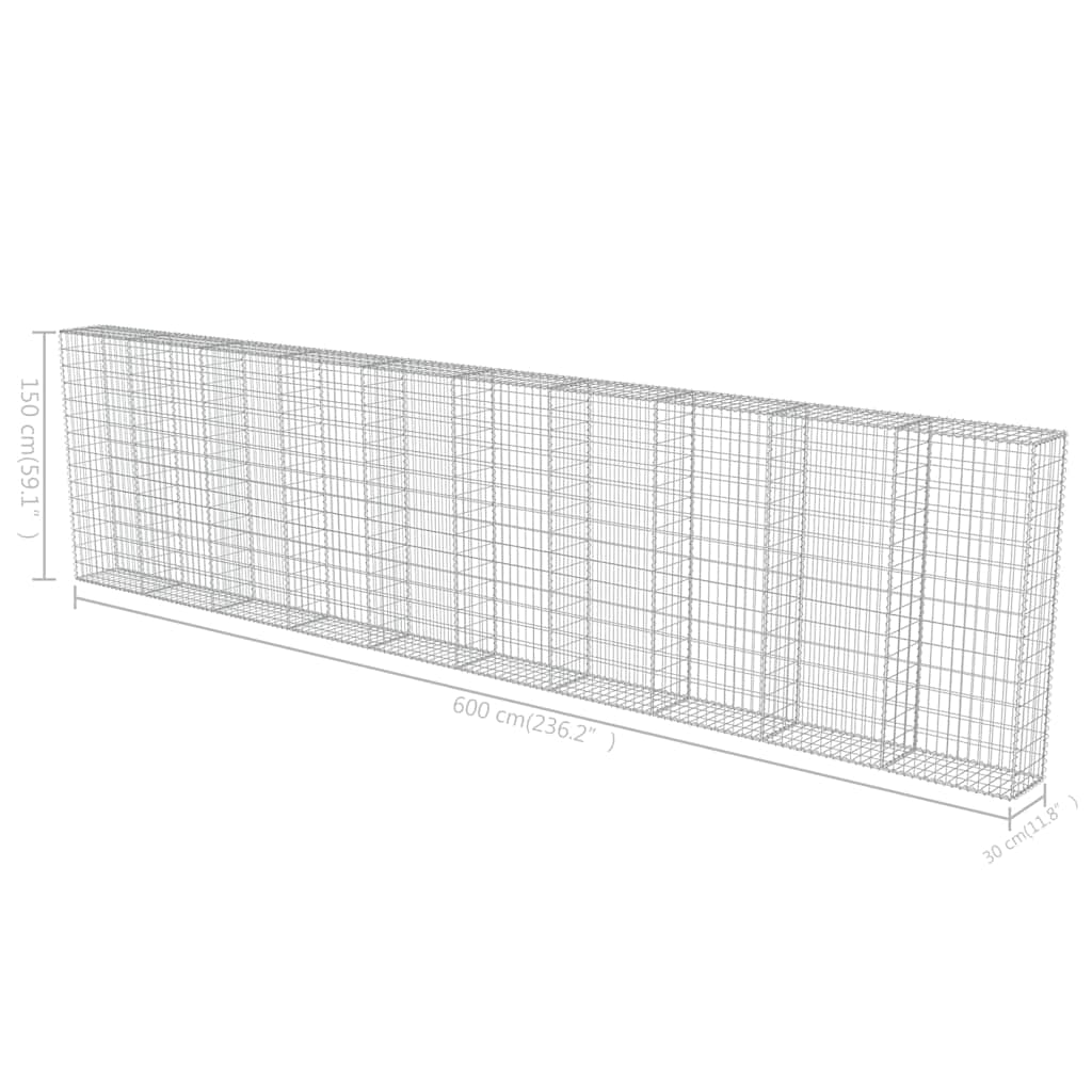 Gabionenwand Verzinkter Stahl 600×30×150 cm Gabionenzaun Drahtkorb Steinmauer