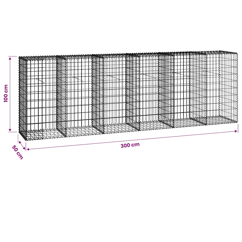 Gabion wall, galvanized steel, 300×50×100 cm, gabion fence, wire basket, stone wall