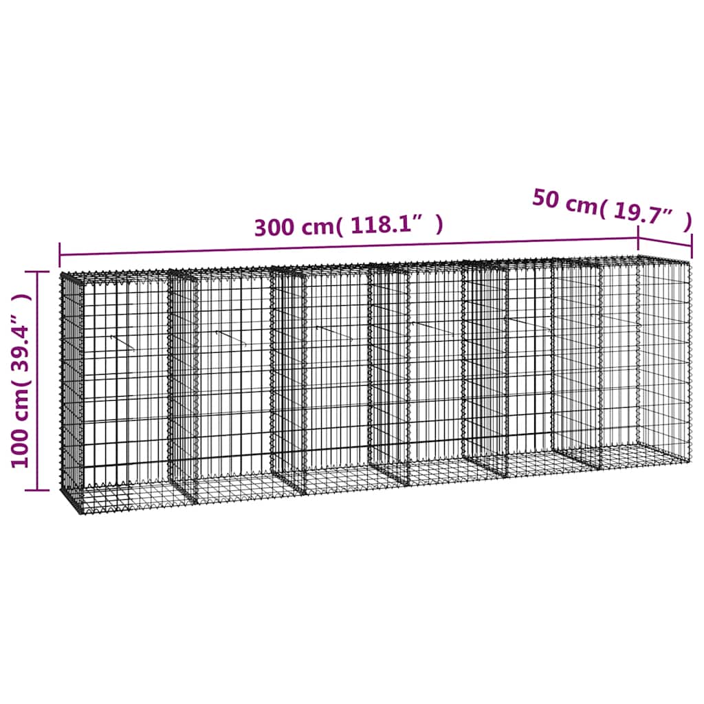 Gabionenwand Verzinkter Stahl 300×50×100 cm Gabionenzaun Drahtkorb Steinmauer Wand
