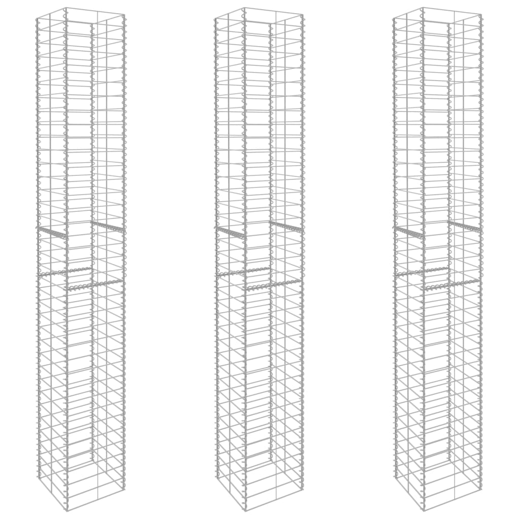 Gabionenkörbe 3 Stk. Verzinkter Stahl 25 x 25 x 197 cm Gabionenwand Gabionenzaun