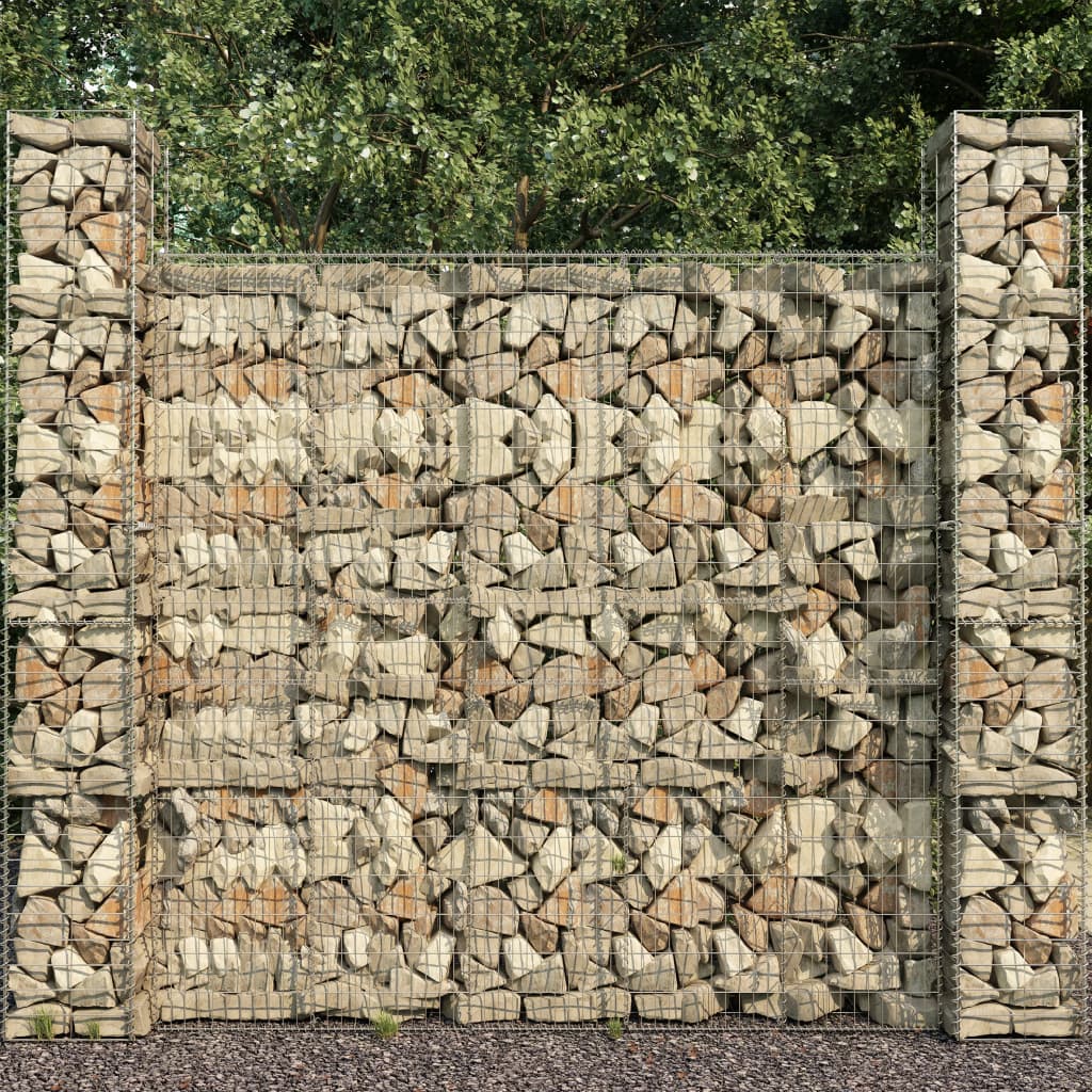 Gabionenkörbe 3 Stk. Verzinkter Stahl 25 x 25 x 197 cm Gabionenwand Gabionenzaun
