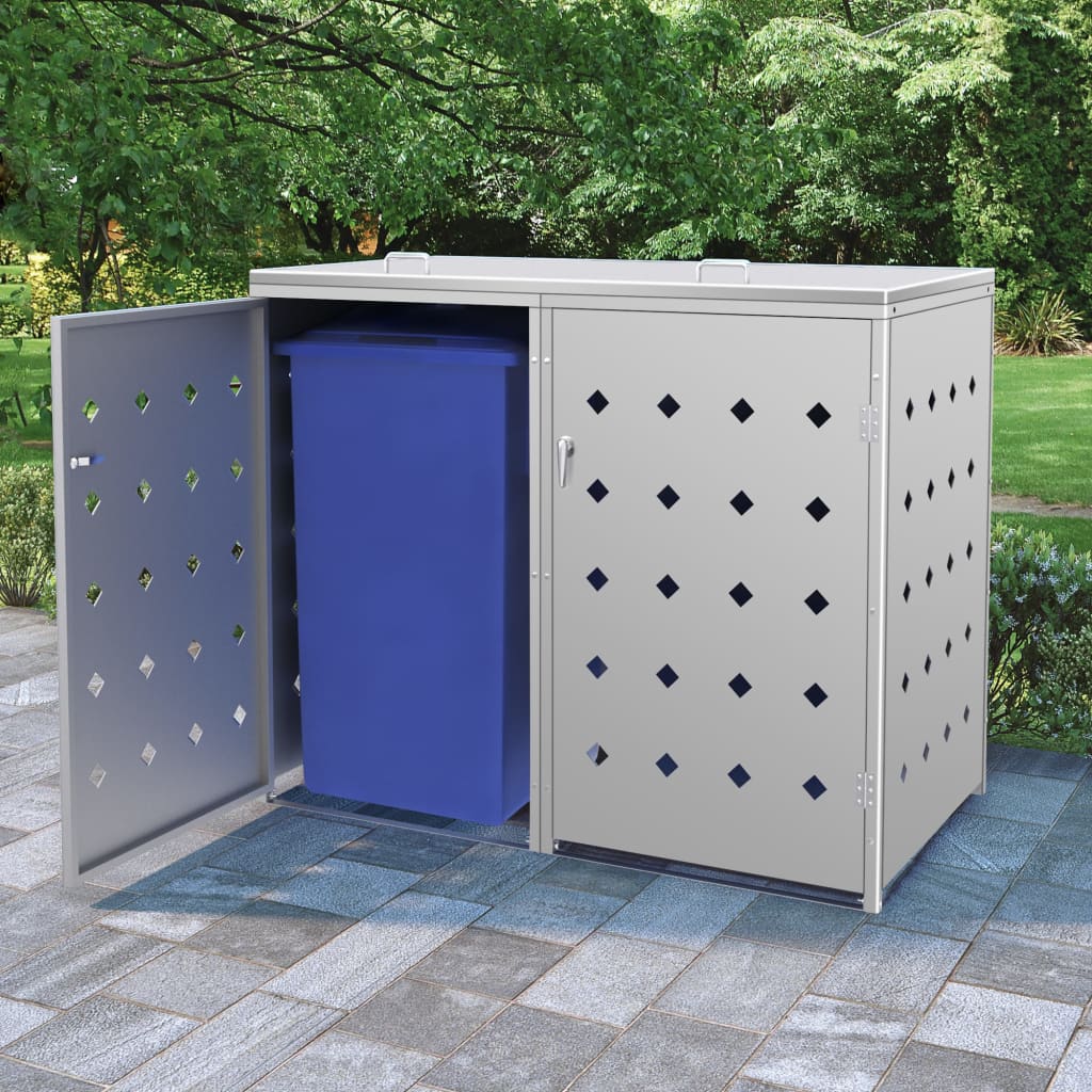 Mülltonnenbox 2 Tonnen 240 L Edelstahl 138 x 77,5 x 115 cm Mülltonnenverkleidung