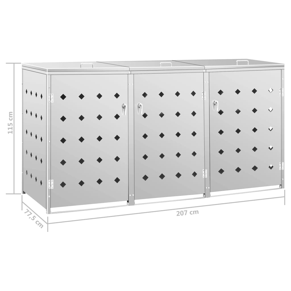 Mülltonnenbox 3 Tonnen 240 L Edelstahl 207 x 77,5 x 115 cm Mülltonnenverkleidung