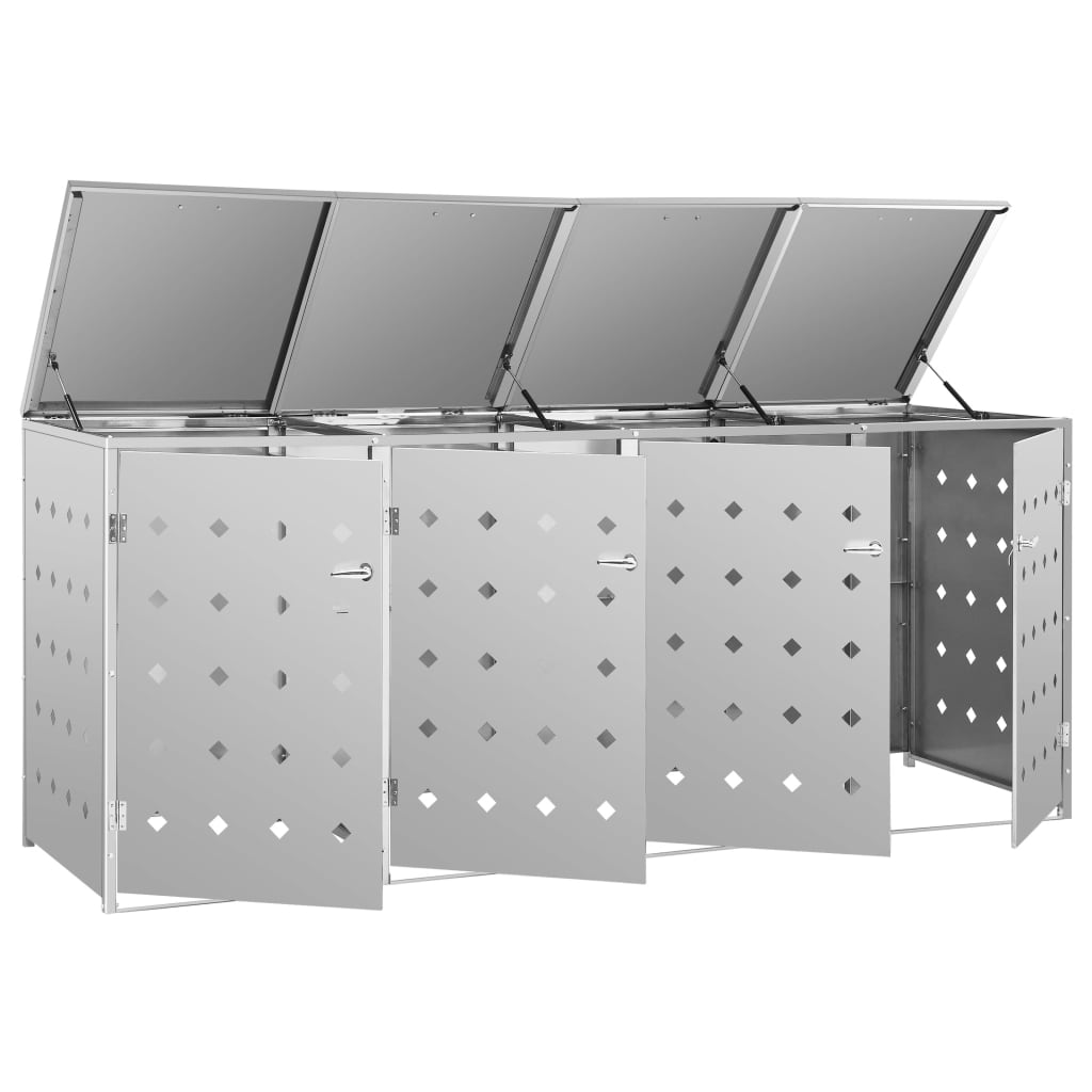 Mülltonnenbox 4 Tonnen 240 L Edelstahl 276 x 77,5 x 115 cm Mülltonnenverkleidung