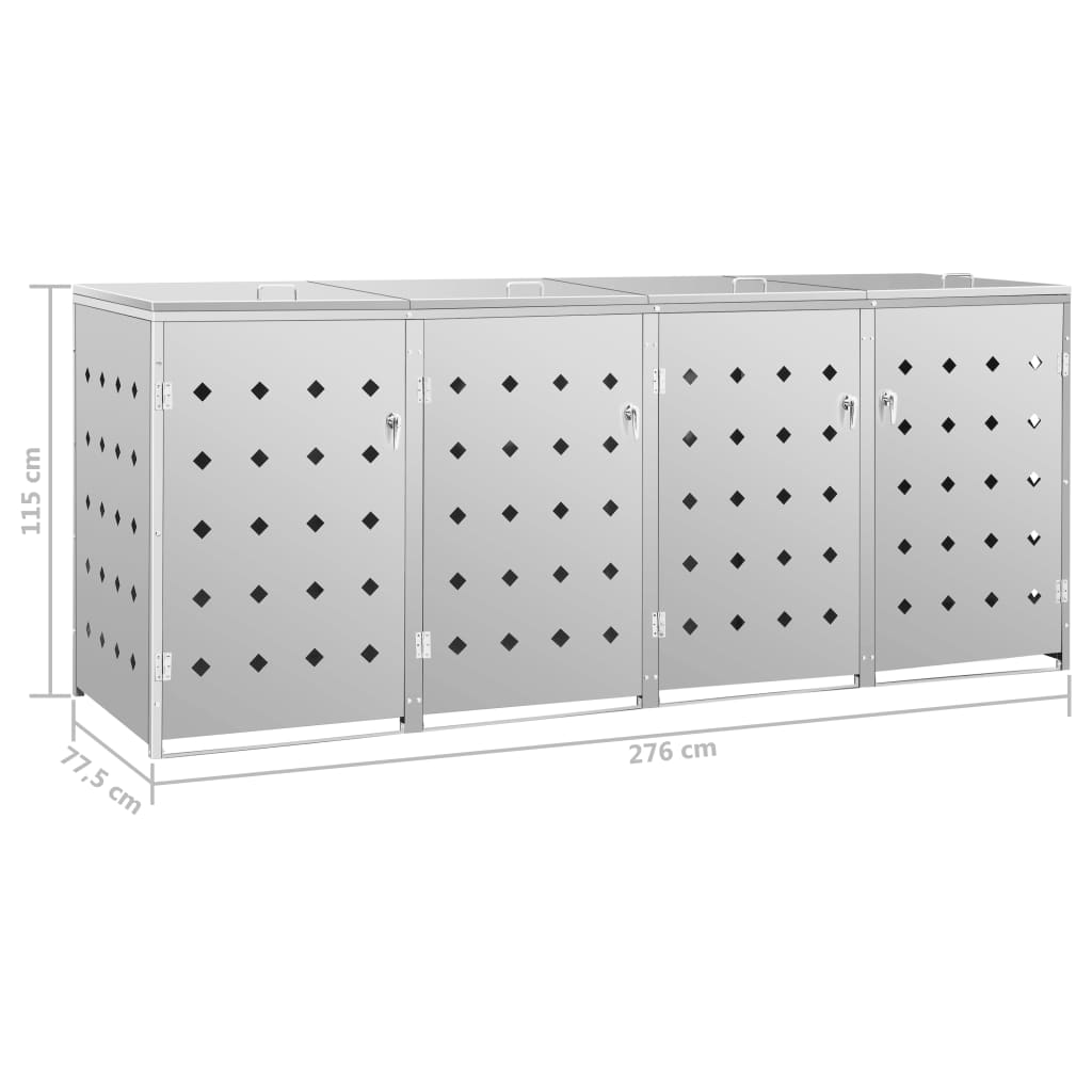 Mülltonnenbox 4 Tonnen 240 L Edelstahl 276 x 77,5 x 115 cm Mülltonnenverkleidung