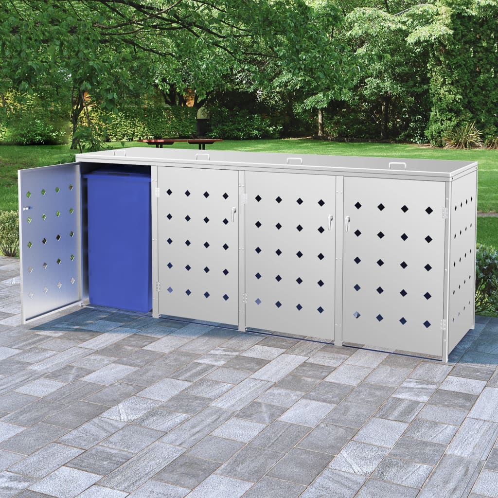 Mülltonnenbox 4 Tonnen 240 L Edelstahl 276 x 77,5 x 115 cm Mülltonnenverkleidung