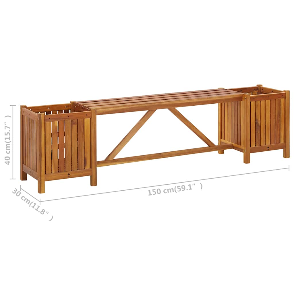 Gartenbank mit 2 Pflanzkübeln 150×30×40 cm Massivholz Akazie Braun