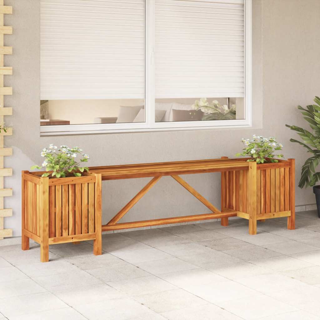 Gartenbank mit 2 Pflanzkübeln 150×30×40 cm Massivholz Akazie Braun