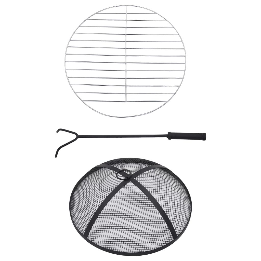 Feuerschale Feuertisch Mosaik Terrakotta 68 cm Keramik Feuerstelle Schürhaken Grill