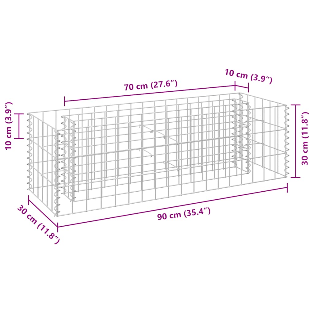 Gabionen-Hochbeet Verzinkter Stahl 90×30×30 cm bepflanzbar