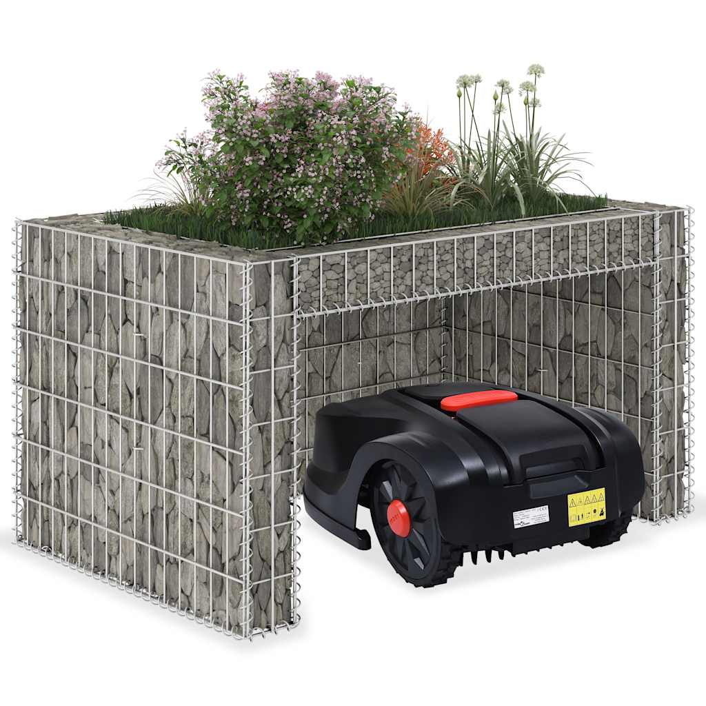 Rasenroboter-Garage mit Gabione Hochbeet 110x80x60 cm Rasenmähergarage
