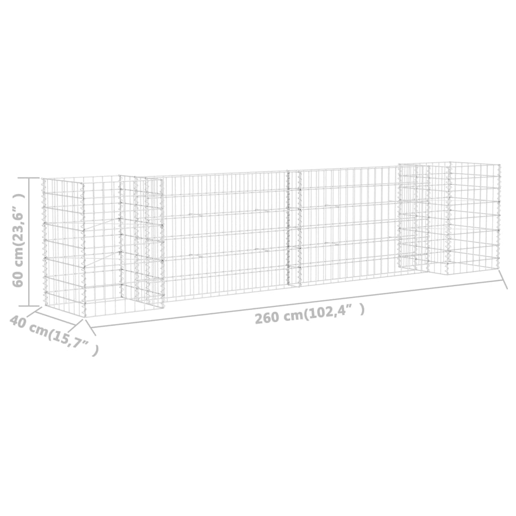 vidaXL H-shaped gabion planter, steel wire, 260x40x60 cm