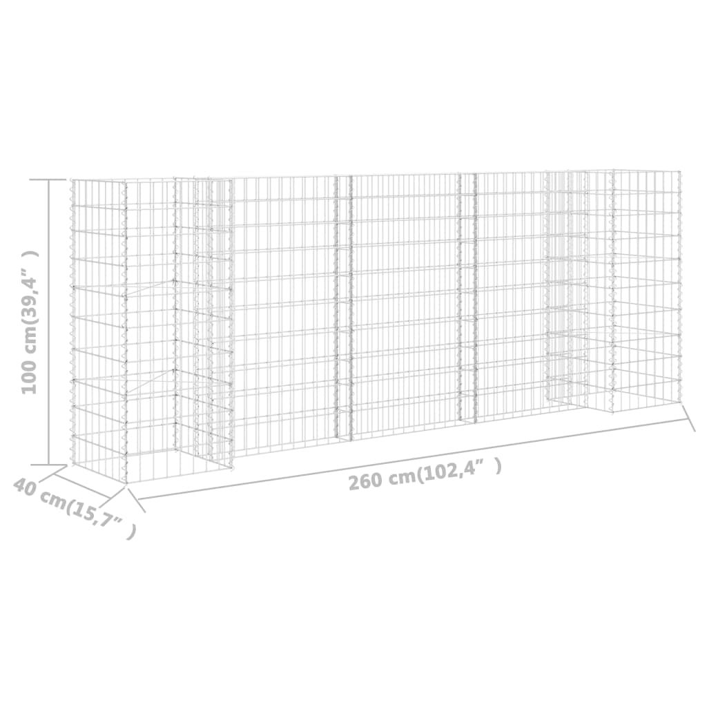 Gabionen Pflanzkorb H-Form Stahldraht 260x40x100 cm verzinkt Gabionenwand Mauer