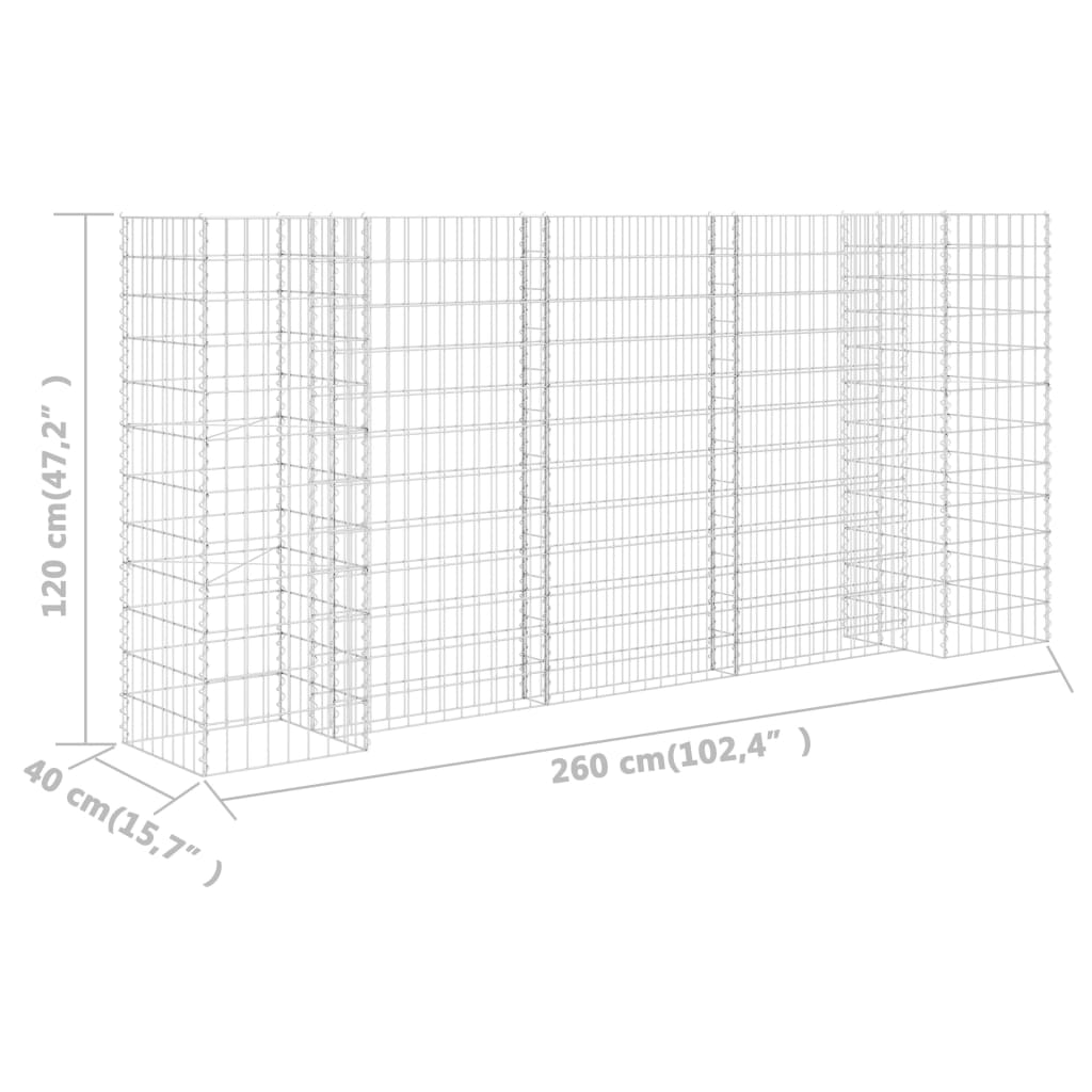 Gabionen Pflanzkorb H-Form Stahldraht 260x40x100 cm verzinkt Gabionenwand Mauer