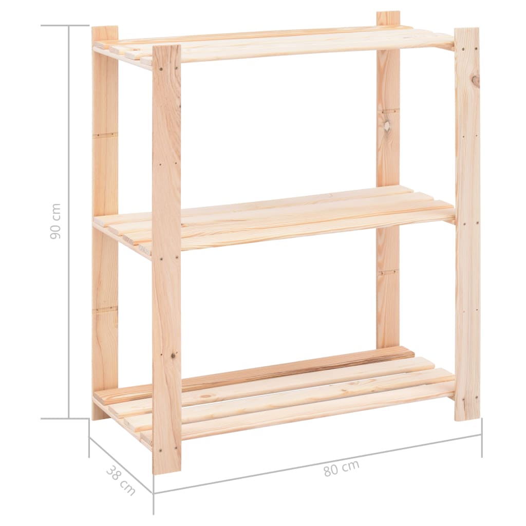 Lagerregal mit 3 Böden 80x38x90 cm Kiefer Massivholz 150 kg Holzregal
