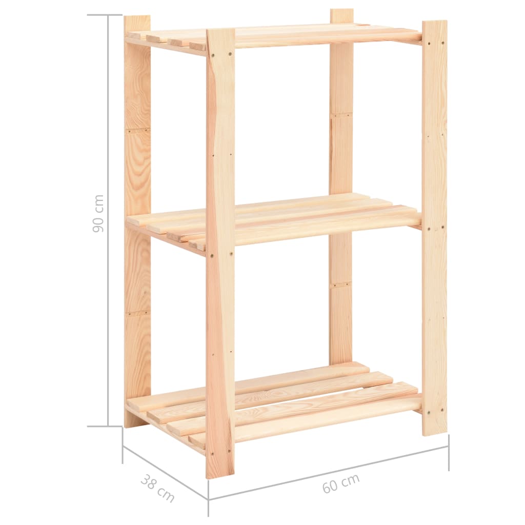 Lagerregal mit 3 Böden 60x38x90 cm Kiefer Massivholz 150 kg Holzregal