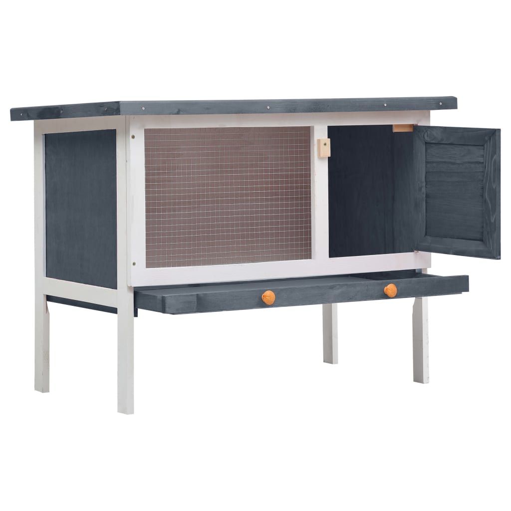 Kaninchenstall Grau Holz 90 x 45 x 65 cm 1 Ebene Hasenstall Kleintierstall