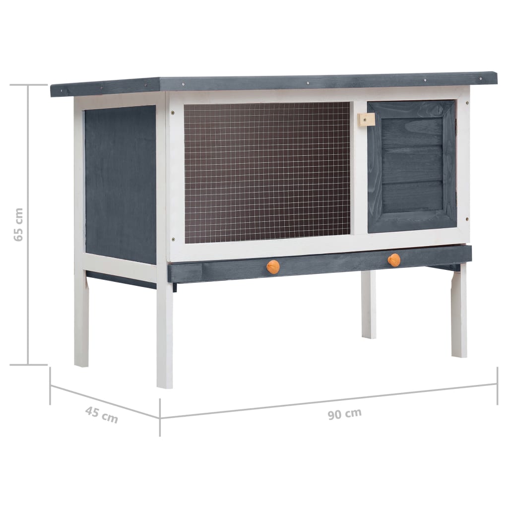 Kaninchenstall Grau Holz 90 x 45 x 65 cm 1 Ebene Hasenstall Kleintierstall