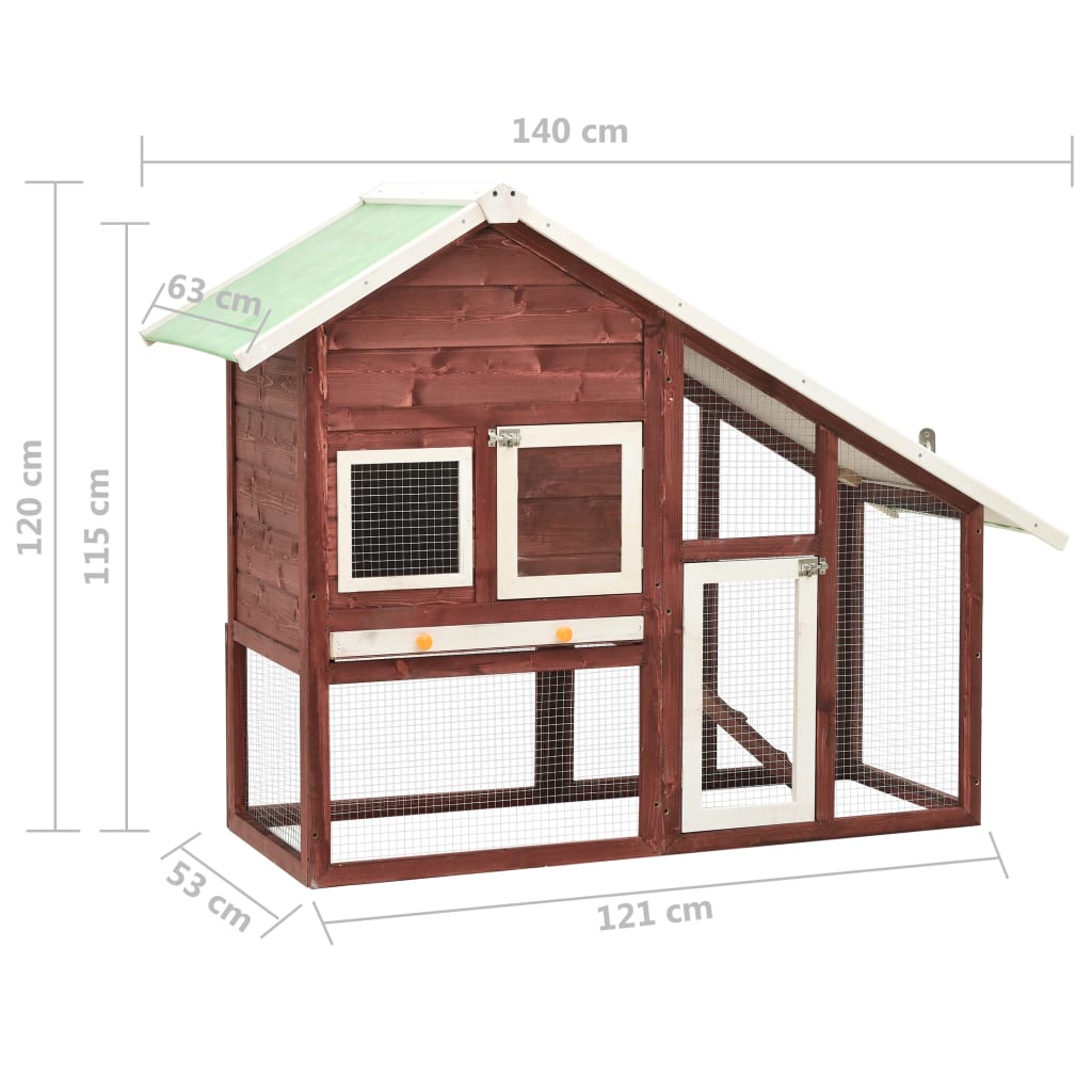 Kaninchenstall Mokka Weiß 140x63x120 cm Tanne Massivholz Hasenstall