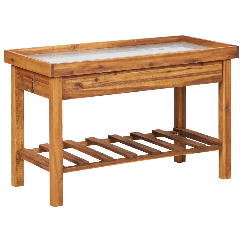 Pflanztisch mit Zink-Arbeitsplatte Massivholz Akazie 100x50x60cm Arbeitstisch Gartentisch
