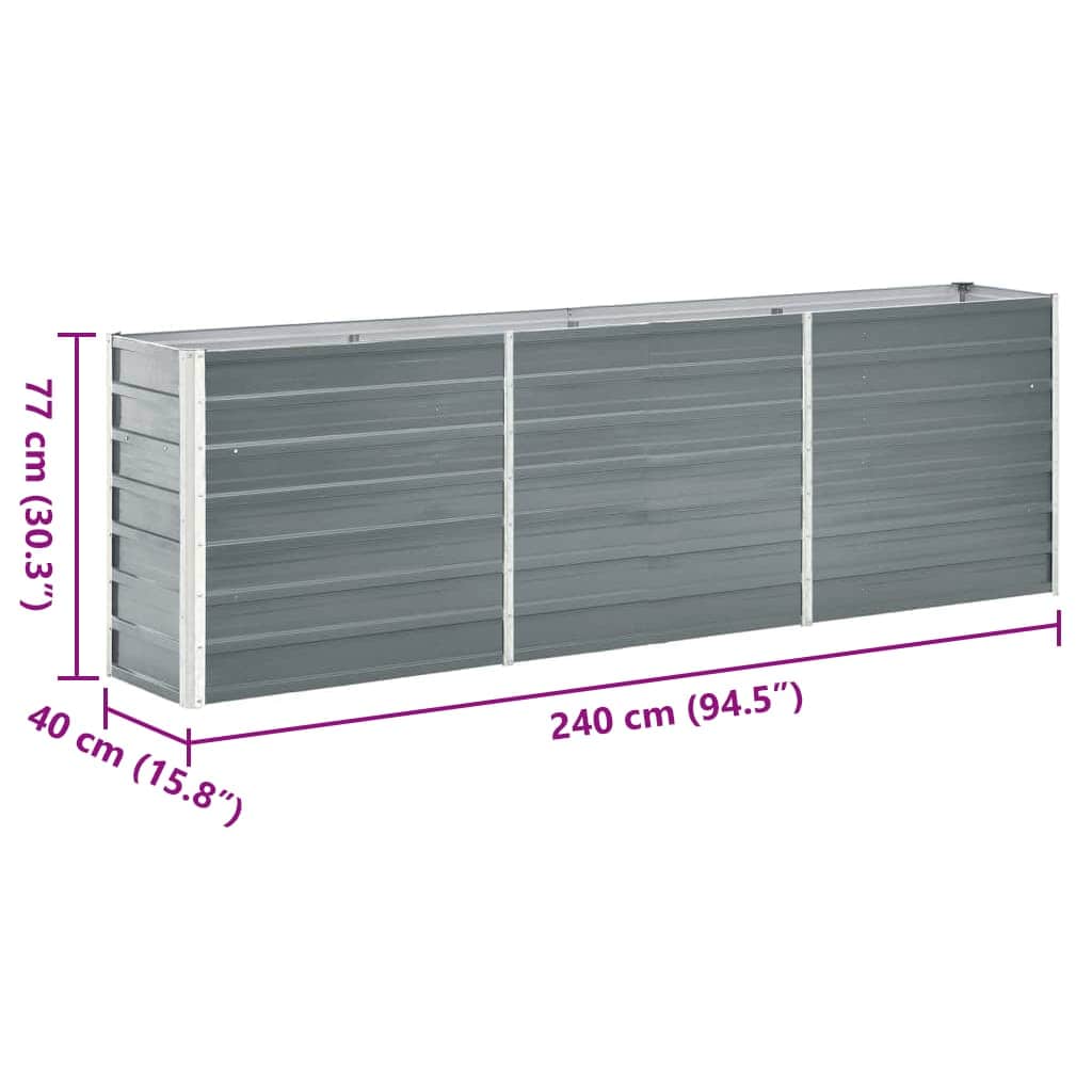 Garten-Hochbeet Verzinkter Stahl 240×40×77 cm Grau Pflanzbeet Pflanzkübel