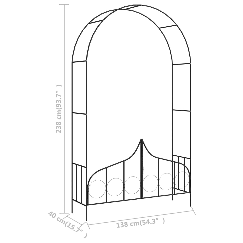 Rosenbogen mit Tor Torbogen Schwarz 238 cm Eisen Gartentor Rankgitter