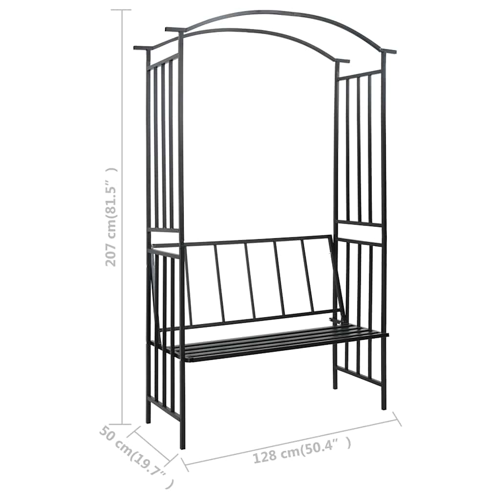 Rosenbogen mit Bank Sitzgelegenheit Rosenspalier Schwarz 207 cm Eisen
