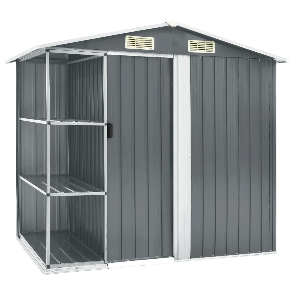 Geräteschuppen mit Regal Grau 205x130x183 cm Eisen verzinkt Lagerschuppen